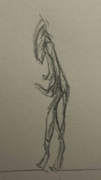 Eyewitness sketch of a mysterious creature that dash in front of a moving car near Holy Hill. By Mindy Rossette.